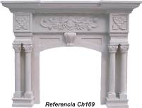 chimenea con frontal de mármol tallado